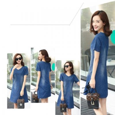 ĐẦM JEAN SUÔNG CỔ TIM FORM A CHỈ NỔI CÁCH ĐIỆU- NJ908